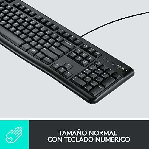 Logitech MK120 Combo Teclado y Mouse con Cable para Windows, Mouse óptico con Cable, Teclado Tamaño Normal, USB Plug-and-Play, Compatible con PC, Laptop - Negro